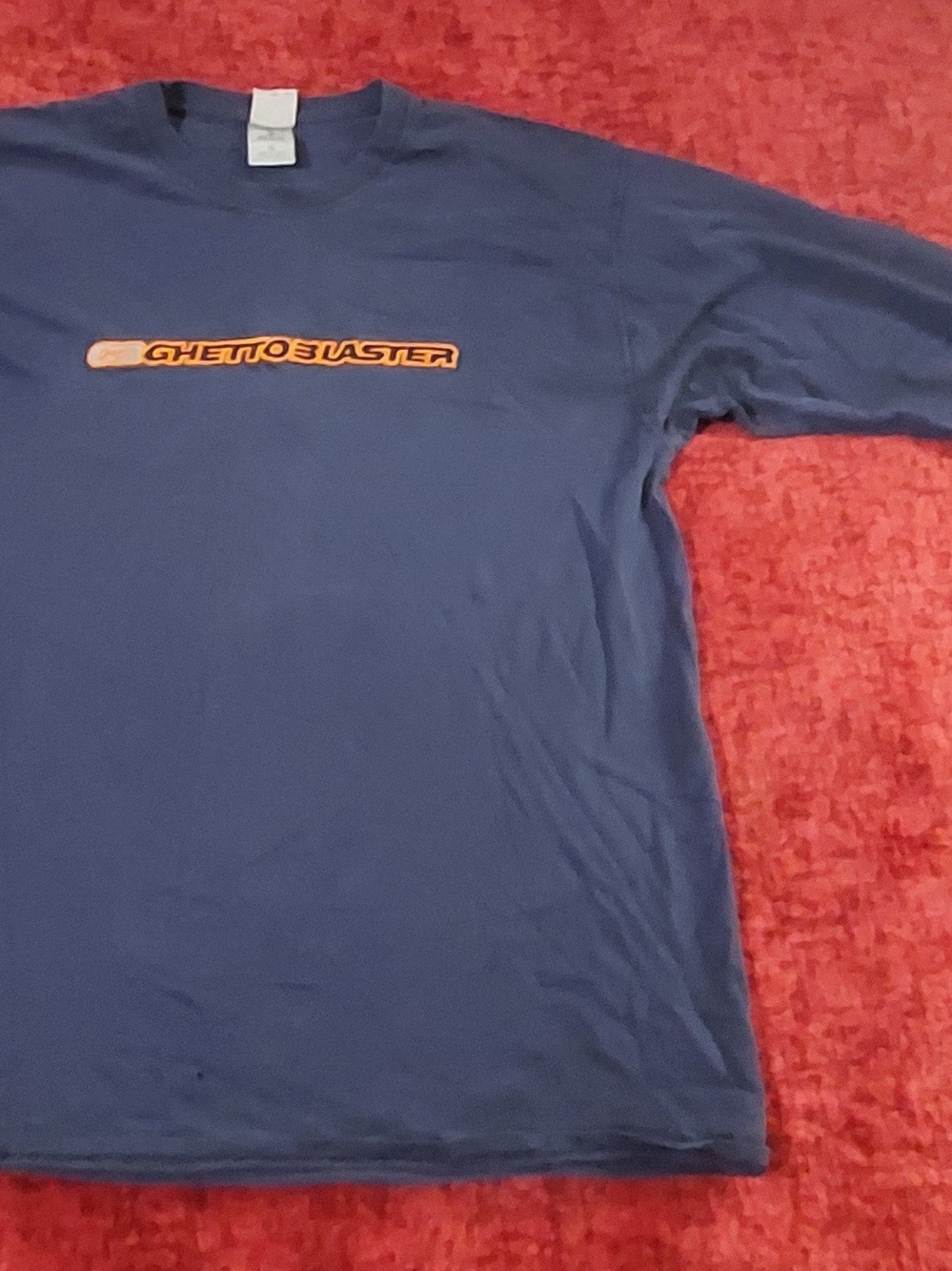 Vintage Blue Long-Sleeve Tee with Orange "Ghetto Blaster" Graphic